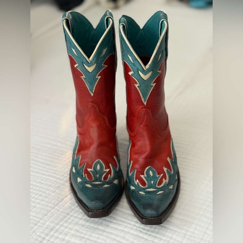 Ariat Heeled Boots Red and Blue with Western Design